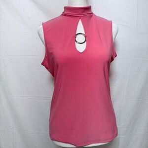 Suzie in the City Pink Sleeveless Mock Neck Keyhole Top Size M USA Made